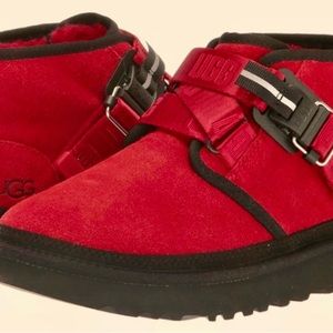 UGG Neumel Mens Size 11 Snapback Samba Red / Black Suede Comfort Ankle Boots NEW